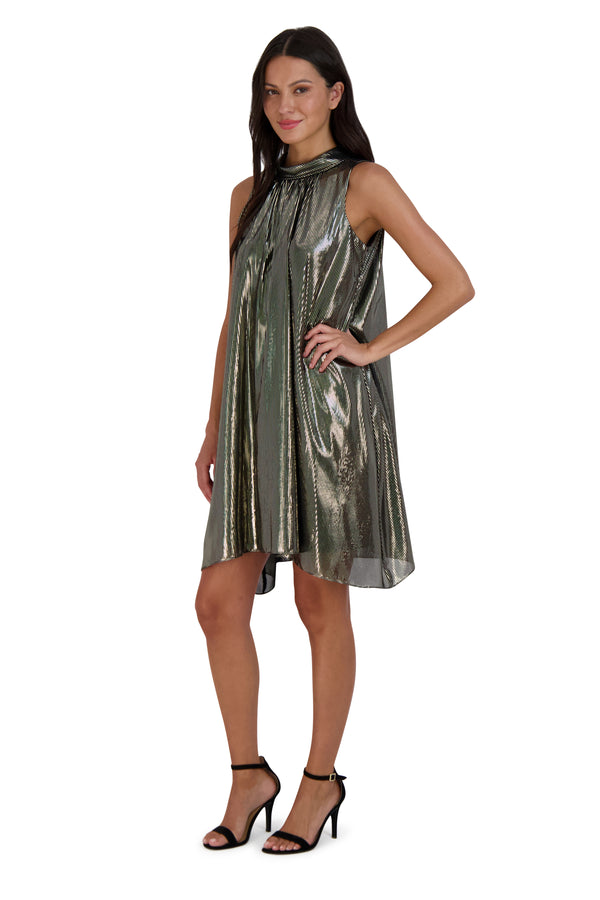 Julia Jordan DONNA RICCO - SLEEVELESS ROLL NECK DRESS BLACK GOLD