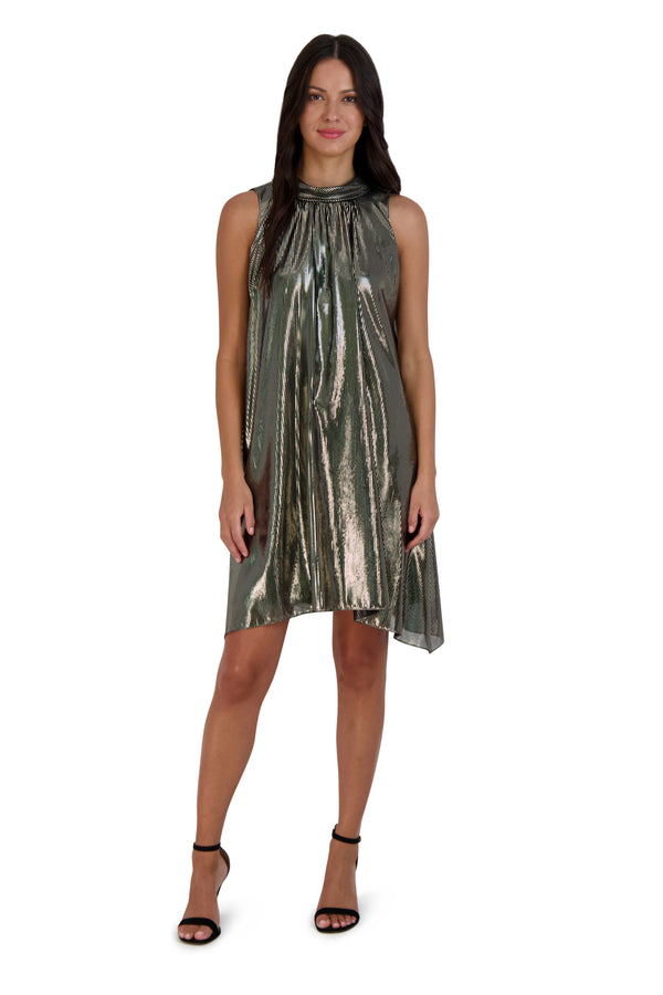 julia jordan DONNA RICCO - SLEEVELESS ROLL NECK DRESS BLACK GOLD