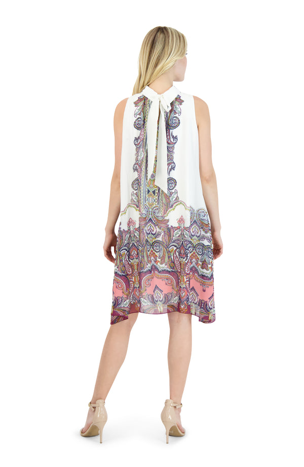 Julia Jordan DONNA RICCO - SLEEVELESS ROLL NECK DRESS IVORY/MULTI