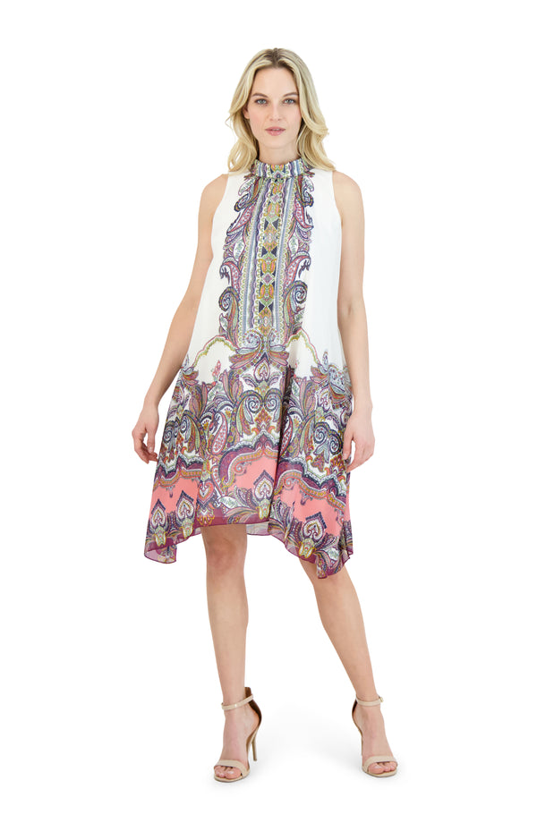 Julia Jordan DONNA RICCO - SLEEVELESS ROLL NECK DRESS IVORY/MULTI