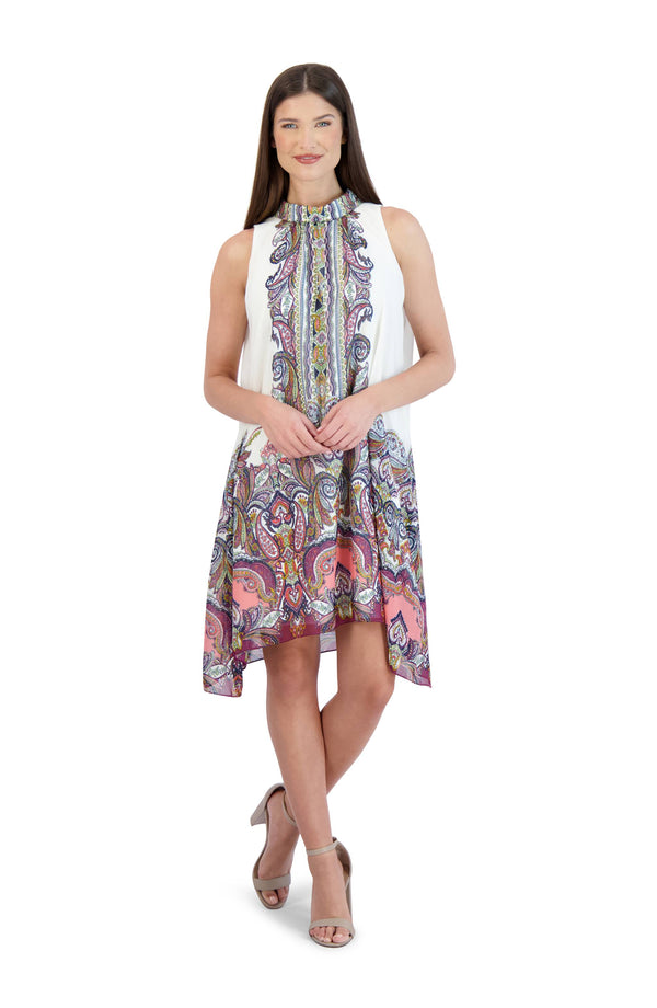 Julia Jordan DONNA RICCO - SLEEVELESS ROLL NECK DRESS IVORY/MULTI