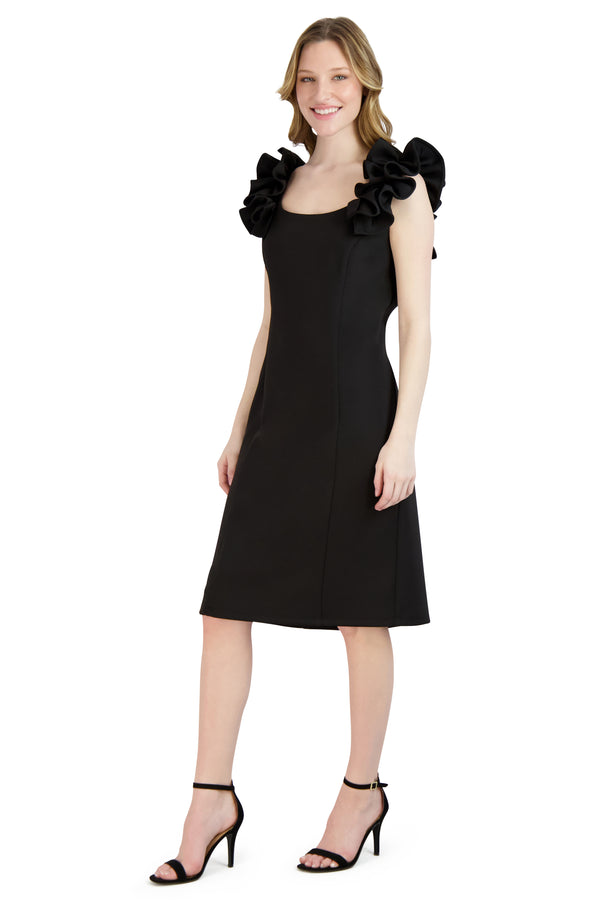 Julia Jordan DONNA RICCO - SLEEVELESS RUFFLE SHOULDER DRESS BLACK