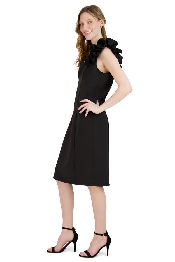 Julia Jordan DONNA RICCO - SLEEVELESS RUFFLE SHOULDER DRESS BLACK