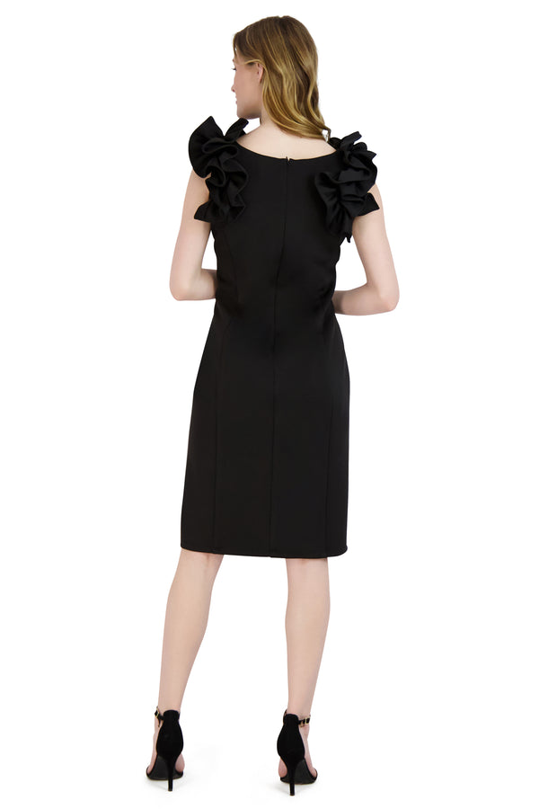 Julia Jordan DONNA RICCO - SLEEVELESS RUFFLE SHOULDER DRESS BLACK