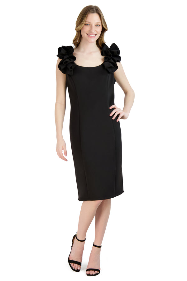 julia jordan DONNA RICCO - SLEEVELESS RUFFLE SHOULDER DRESS BLACK