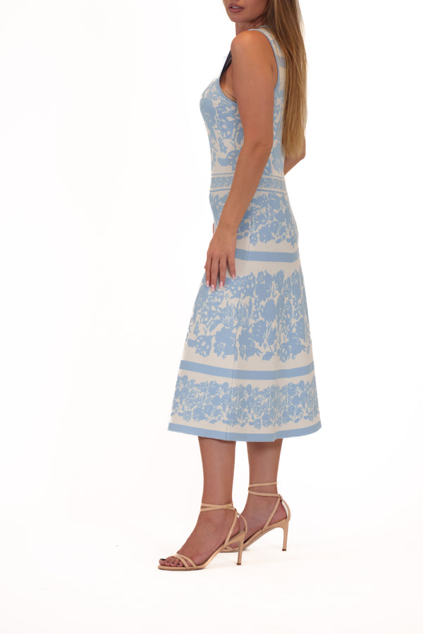 Julia Jordan DONNA RICCO - SLEEVELESS SCOOP NECK JACQAURD KNIT DRESS IVORY BLUE