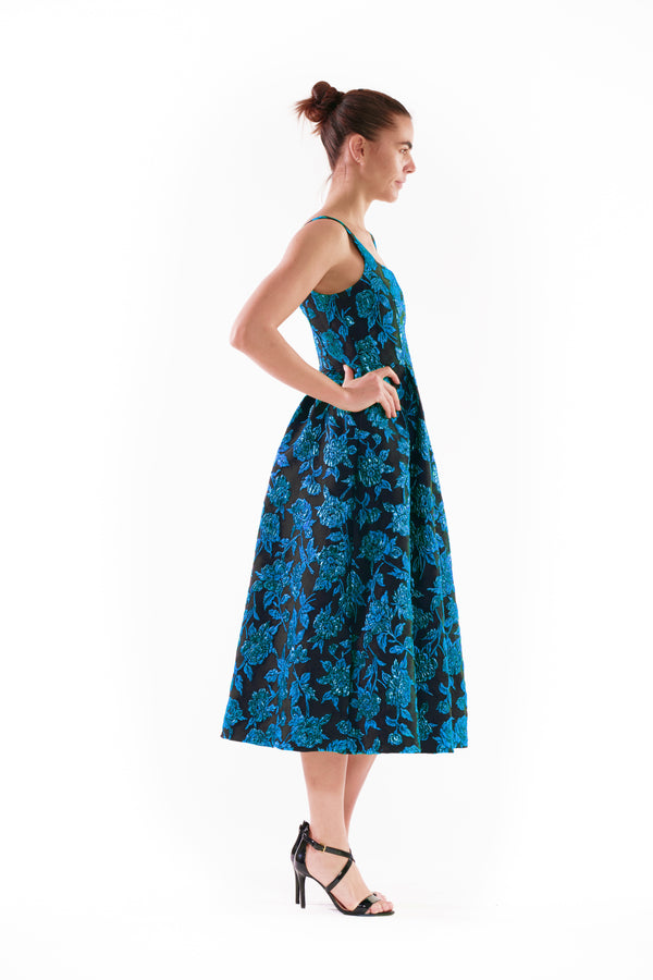 Julia Jordan DONNA RICCO - SLEEVELESS SQUARE NECK EVENING DRESS TEAL