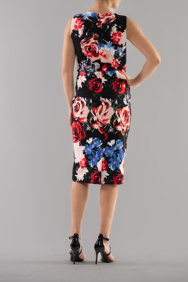 Julia Jordan DONNA RICCO - SLEEVELESS TWIST FRONT KEYHOLE MIDI DRESS BLACK MULTI