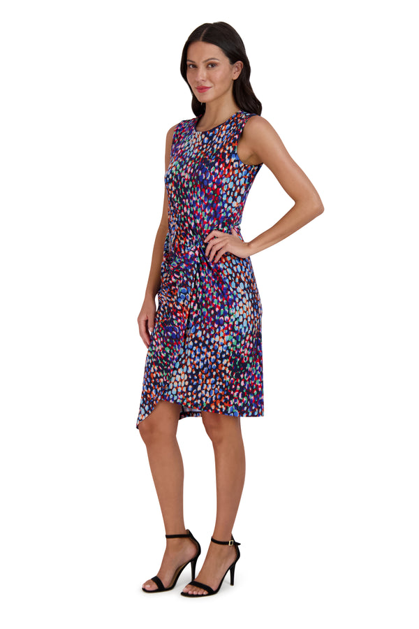 Julia Jordan DONNA RICCO - SLEEVELESS TWIST WAIST DRESS NAVY MULTI