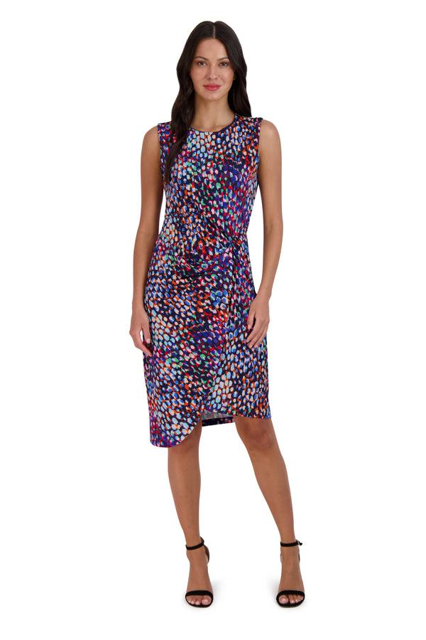 julia jordan DONNA RICCO - SLEEVELESS TWIST WAIST DRESS NAVY MULTI