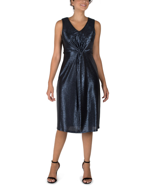 julia jordan DONNA RICCO - SLEEVELESS V-NECK KNOT SHEATH DRESS NAVY