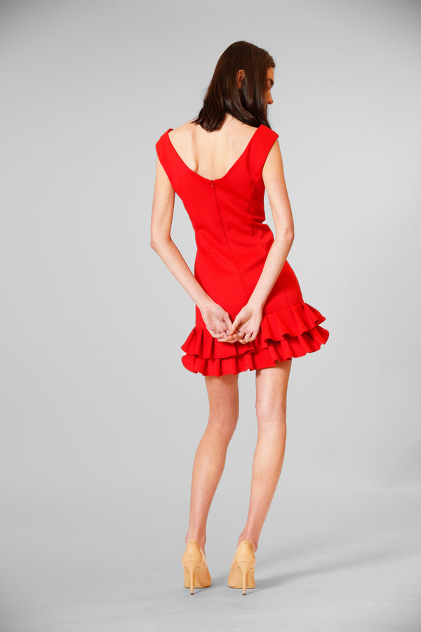 Julia Jordan DONNA RICCO - SLEEVLESS DRESS WITH TWO ROW RUFFLE HEM RED