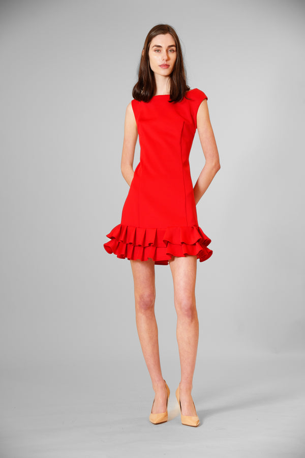 julia jordan DONNA RICCO - SLEEVLESS DRESS WITH TWO ROW RUFFLE HEM RED