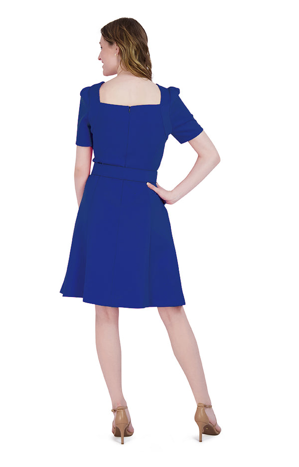Julia Jordan DONNA RICCO - SQUARE NECK BELT DRESS SAPPHIRE
