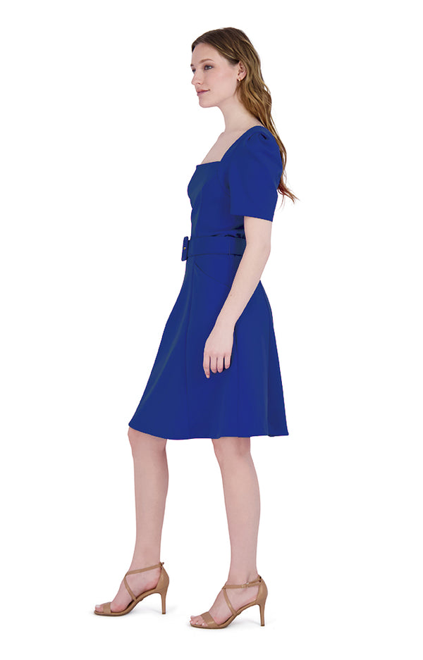 Julia Jordan DONNA RICCO - SQUARE NECK BELT DRESS SAPPHIRE