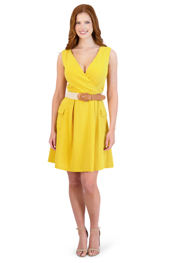 julia jordan DONNA RICCO - SURPLUS SHORT BELTED DRESS MUSTARD