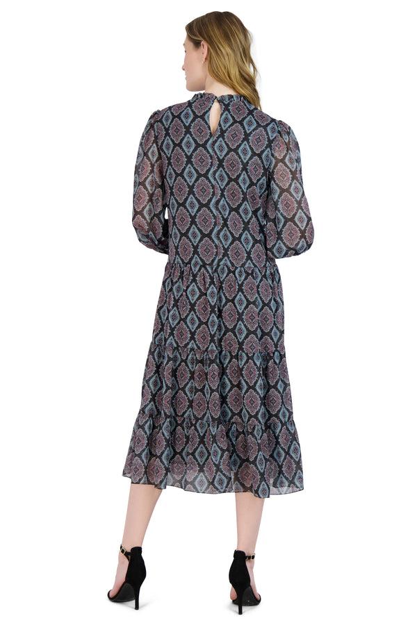 Julia Jordan DONNA RICCO - TIER MIDI DRESS BLACK MULTI
