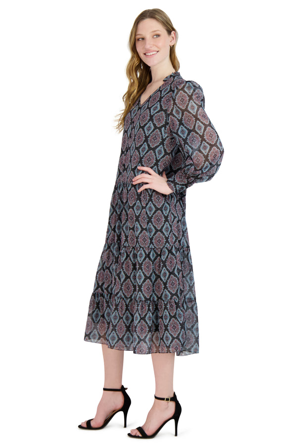 Julia Jordan DONNA RICCO - TIER MIDI DRESS BLACK MULTI