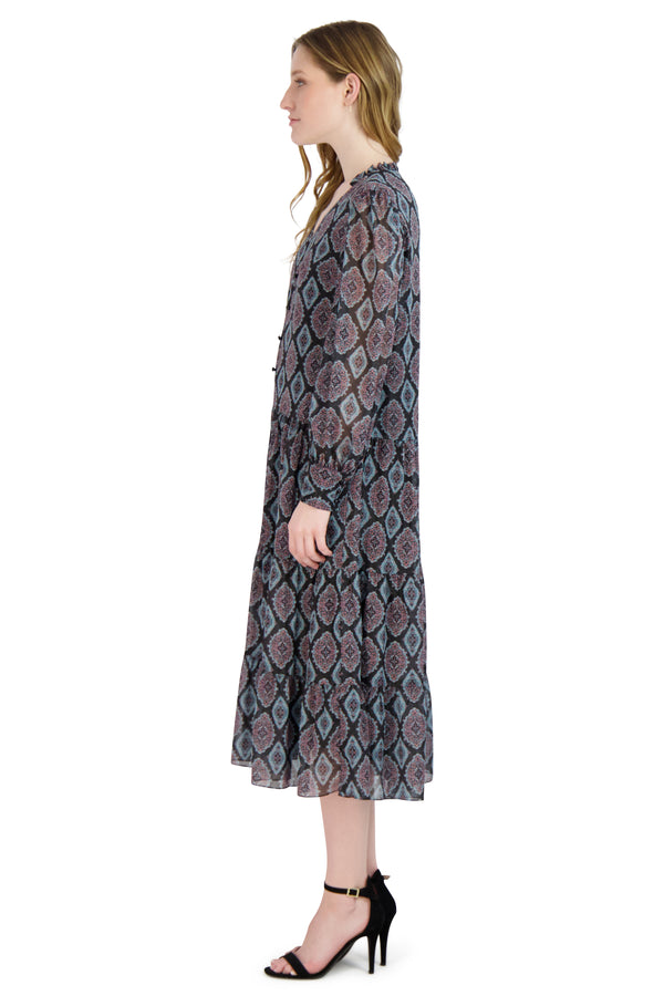 Julia Jordan DONNA RICCO - TIER MIDI DRESS BLACK MULTI