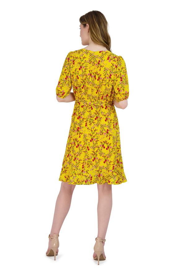 Julia Jordan Faux Wrap Ruffle Skirt Printed Georgette Yellow Multi