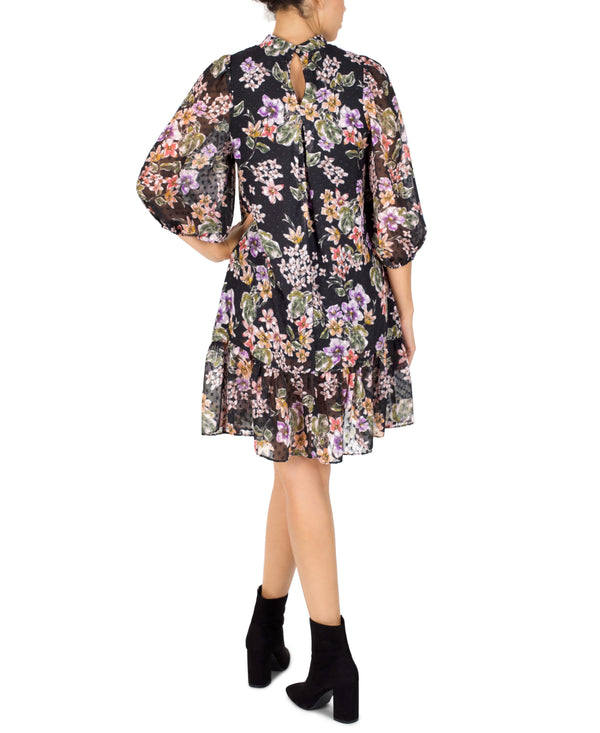 Julia Jordan Floral Print Chiffon Shift Dress Black Multi