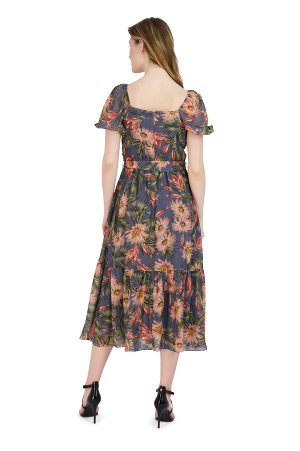 Julia Jordan Floral Sweetheart Neck Dress Grey Multi