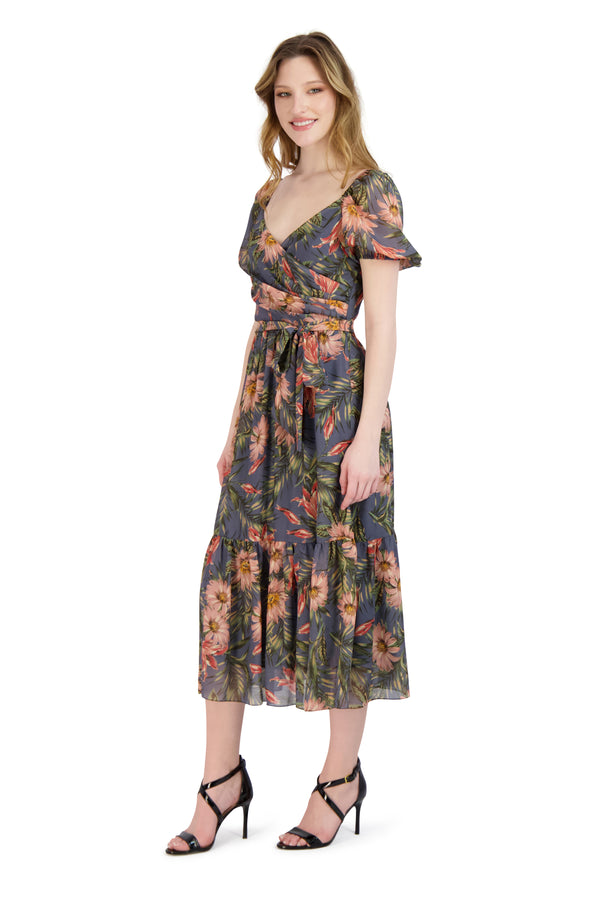 Julia Jordan Floral Sweetheart Neck Dress Grey Multi