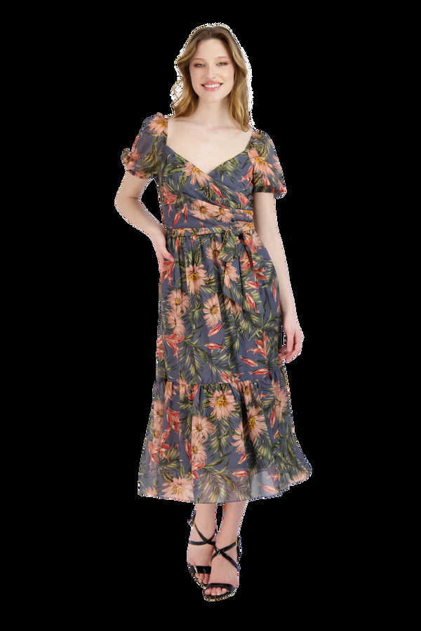 julia jordan Floral Sweetheart Neck Dress Grey Multi