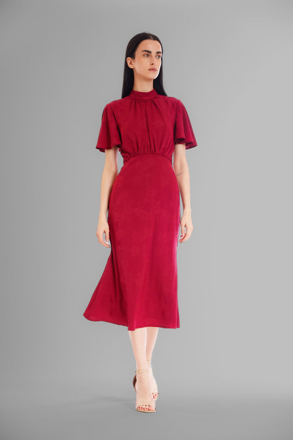 Julia Jordan FLOUNCE SLV MIDI DRESS W ROUCHED WAIST RED