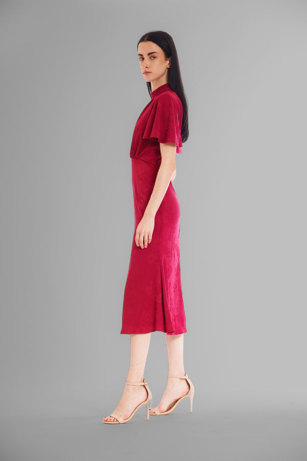 Julia Jordan FLOUNCE SLV MIDI DRESS W ROUCHED WAIST RED