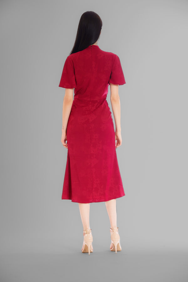 Julia Jordan FLOUNCE SLV MIDI DRESS W ROUCHED WAIST RED