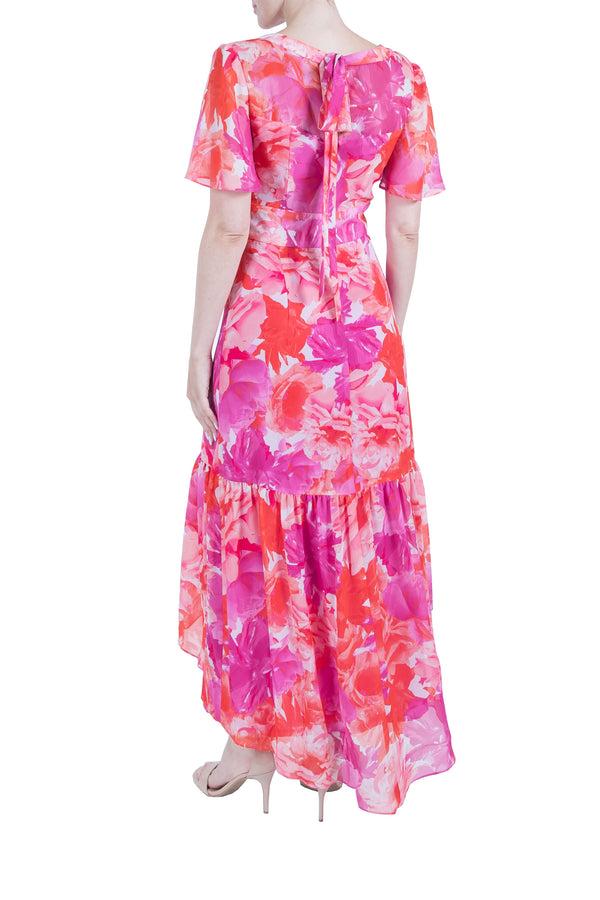 Julia Jordan FLUTTER SLC HI-LOW MIDI DRESS PINK MULTI