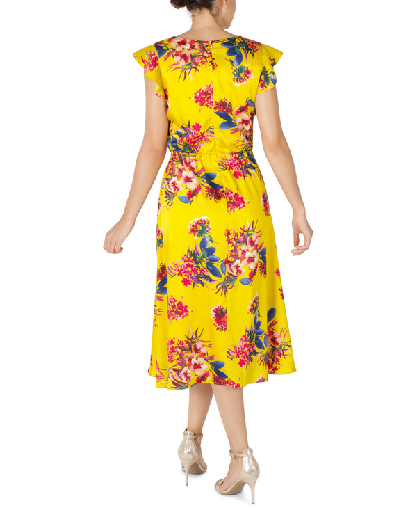 Julia Jordan Flutter Sleeve French Twill Midi Dress Yellow/Multi