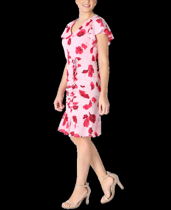 Julia Jordan Flutter Sleeve Shirred Skirt Pink Floral Pink Multi