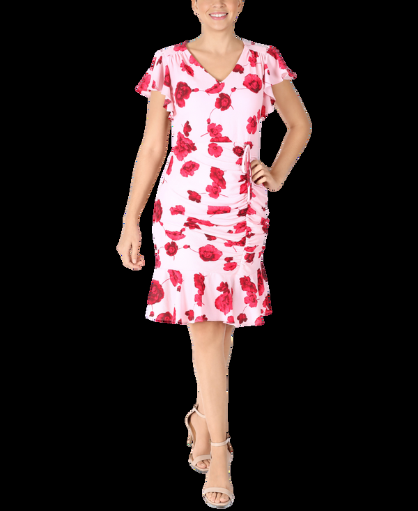 julia jordan Flutter Sleeve Shirred Skirt Pink Floral Pink Multi