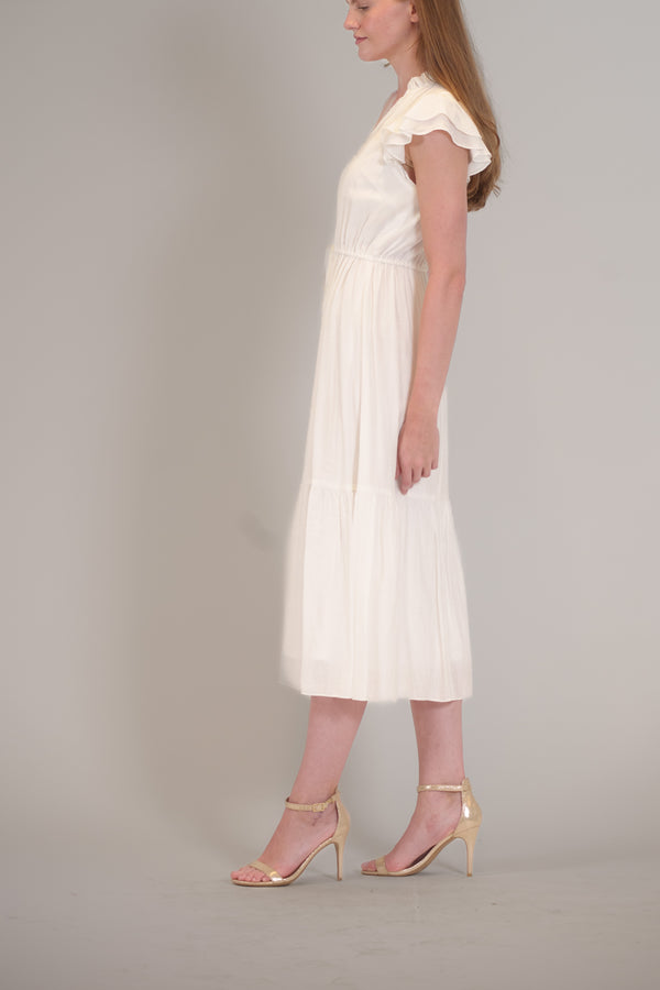 Julia Jordan FLUTTER SLEEVE V NECK WAIST TIE MIDI DRESS IVORY