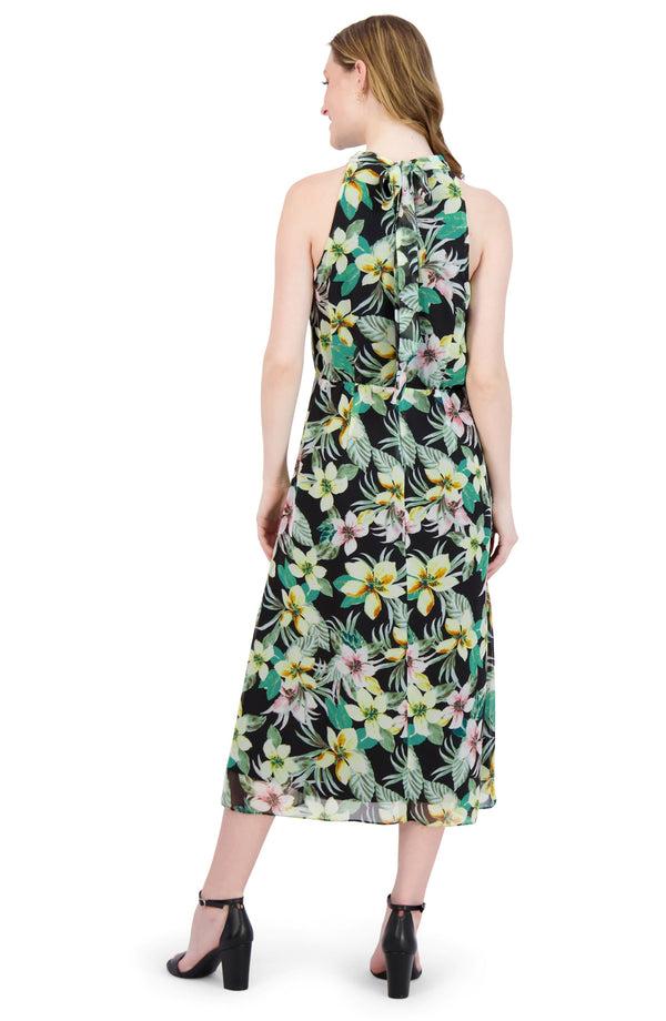 Julia Jordan HALTER NECK TIE DROP WAIST MIDI Black Multi