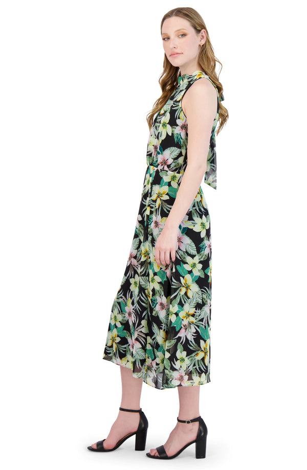 Julia Jordan HALTER NECK TIE DROP WAIST MIDI Black Multi