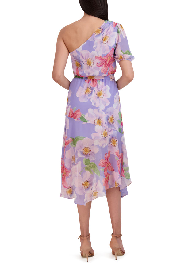 Julia Jordan 1 SHOULDER MIDI DRESS LAVENDER MULTI