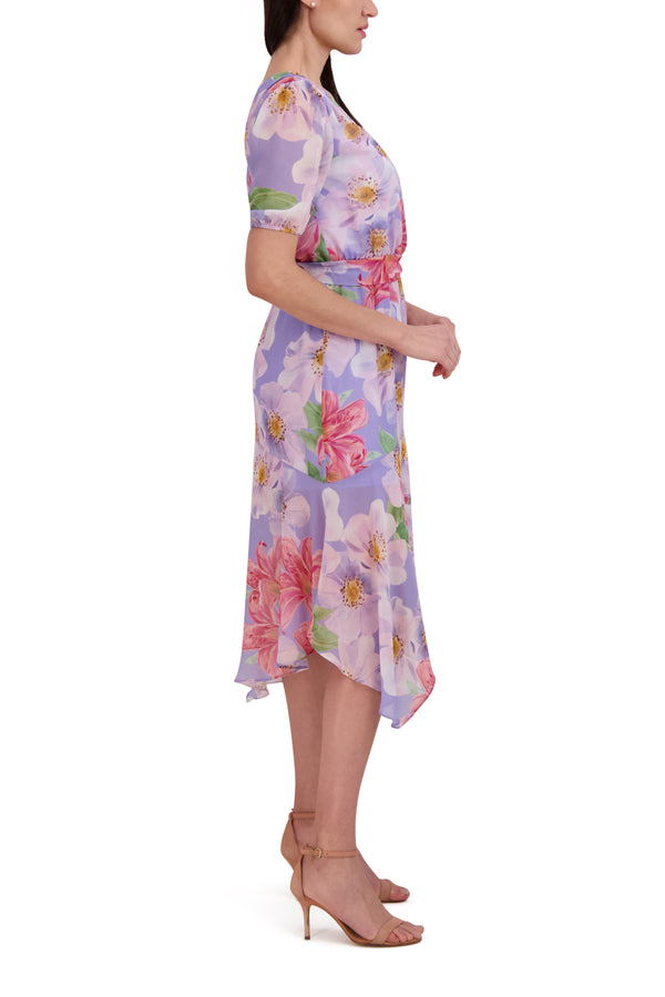 Julia Jordan 1 SHOULDER MIDI DRESS LAVENDER MULTI