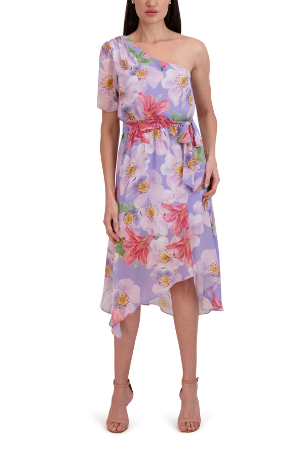 julia jordan 1 SHOULDER MIDI DRESS LAVENDER MULTI