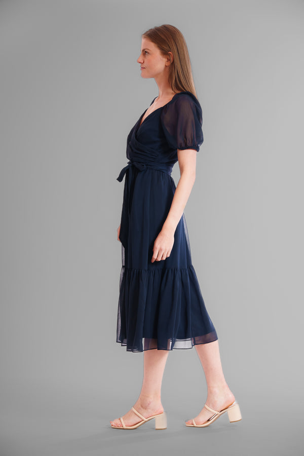 Julia Jordan 1PC SS SURPLICE MIDI DRESS NAVY