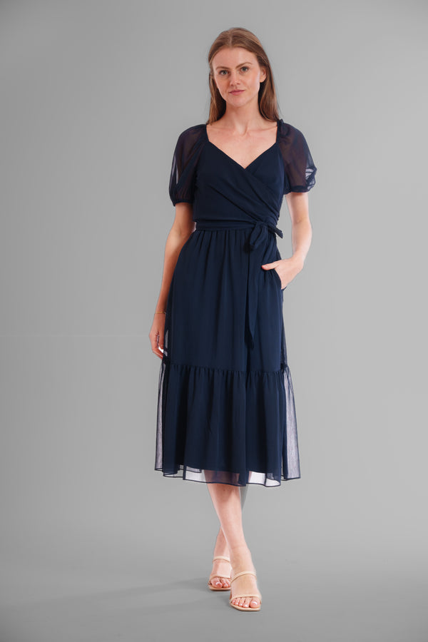 julia jordan 1PC SS SURPLICE MIDI DRESS NAVY
