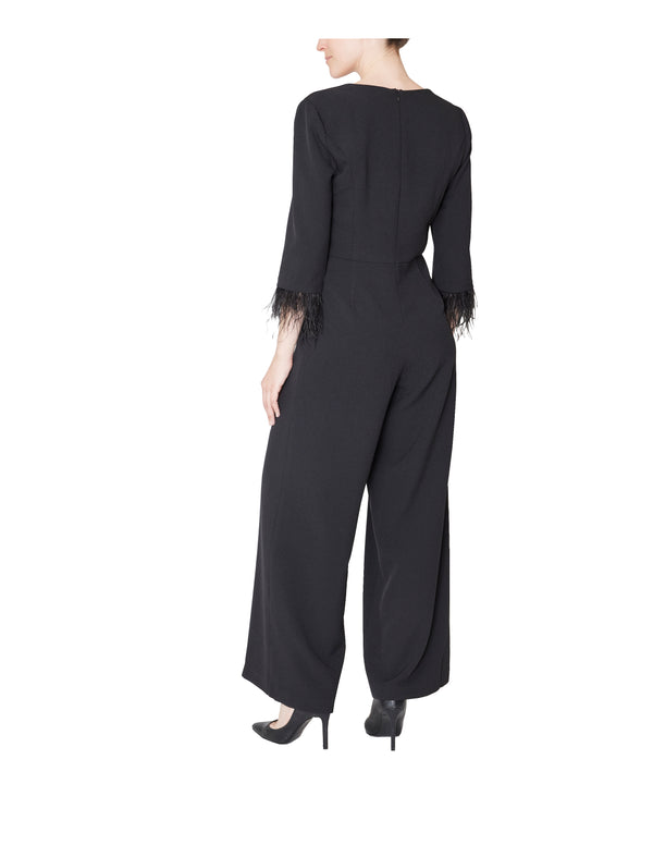 Julia Jordan 3/4 Sleeve Feather Jumpsuit Black