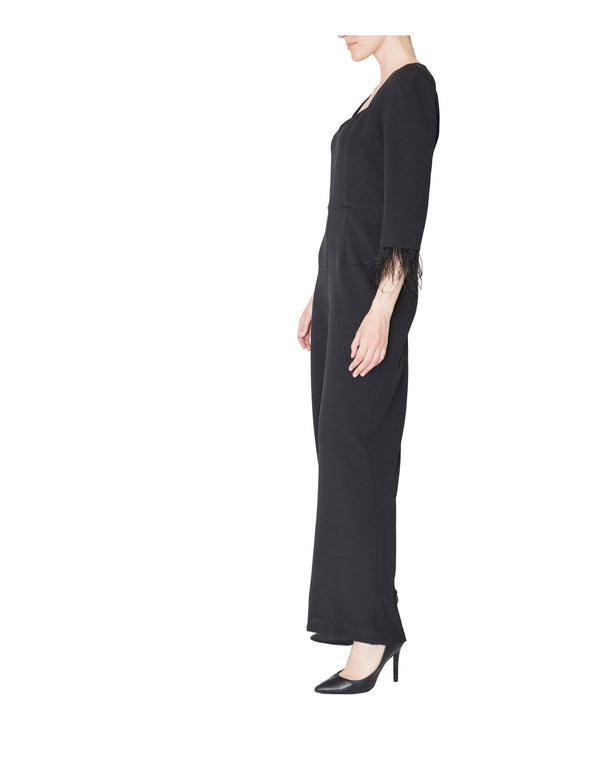 Julia Jordan 3/4 Sleeve Feather Jumpsuit Black