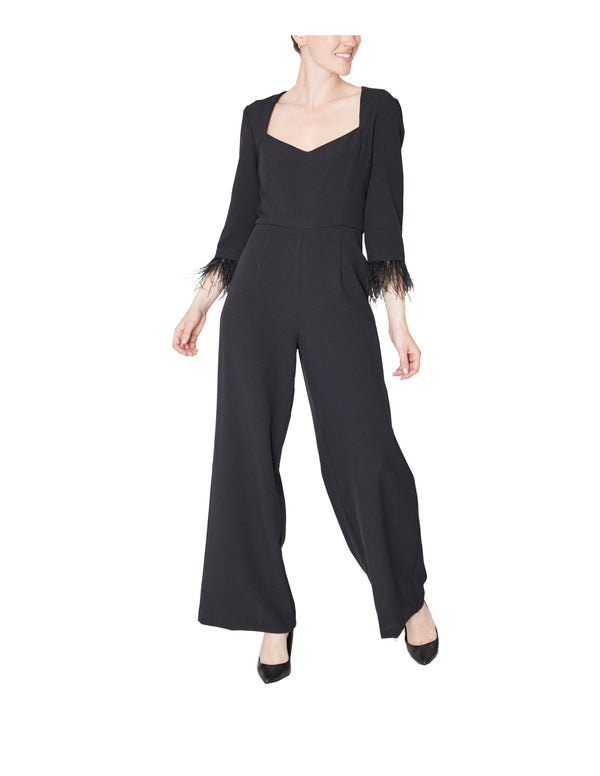 julia jordan 3/4 Sleeve Feather Jumpsuit Black