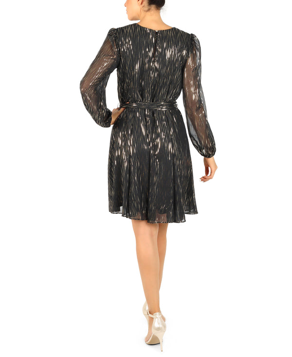 Julia Jordan A-line Mini Chiffon Dress Black Gold