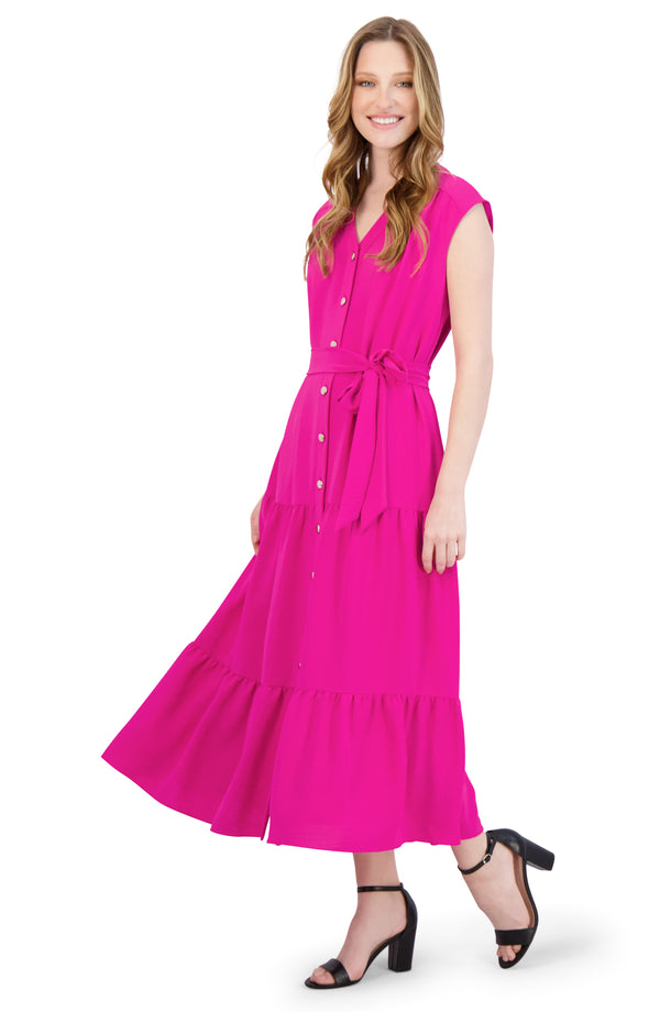 Julia Jordan DONNA RICCO - BUTTON MAXI DRESS FUCHSIA