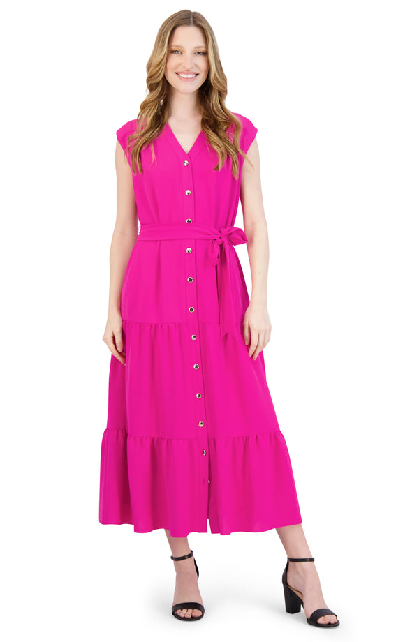 julia jordan DONNA RICCO - BUTTON MAXI DRESS FUCHSIA