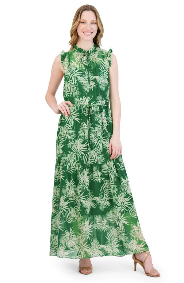 julia jordan Drawstring Tiered Dress Green Ivory